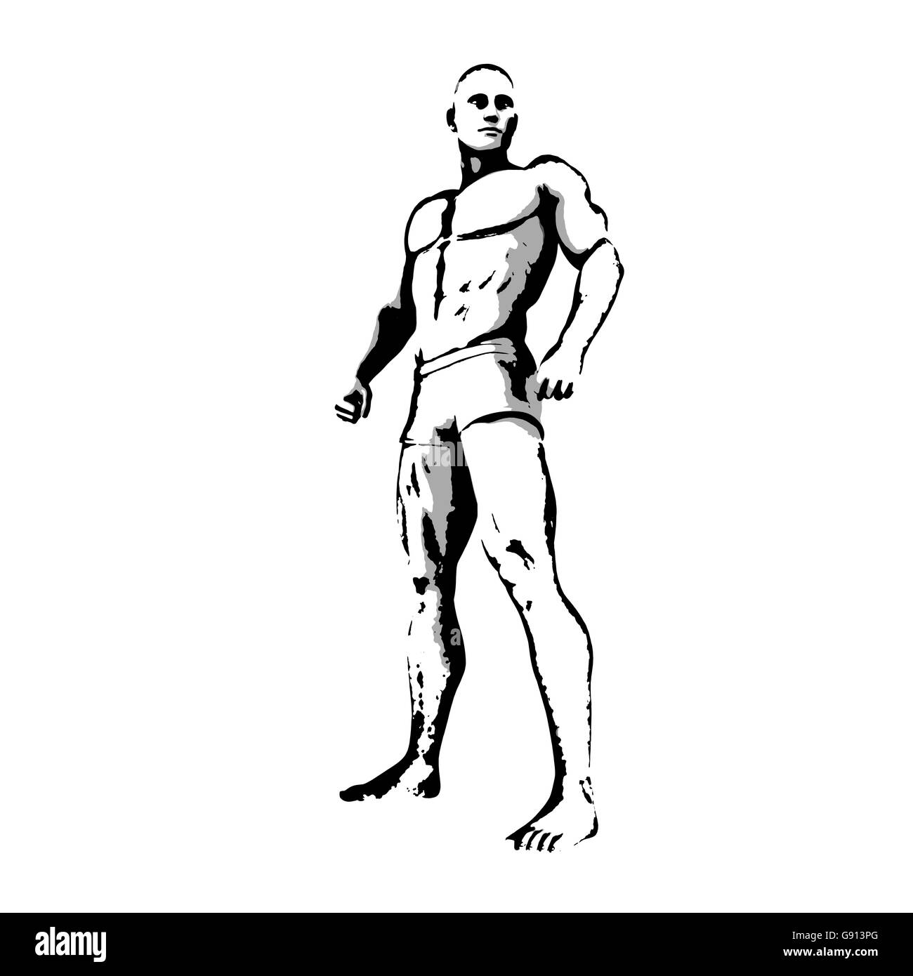 Poser dans les héros de bande dessinée à l'encre Croquis Illustration Banque D'Images