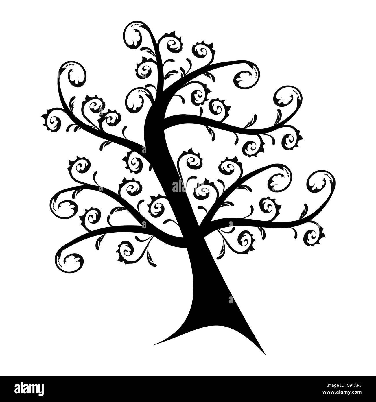 Beaux art arbre silhouette isolé sur fond blanc Banque D'Images
