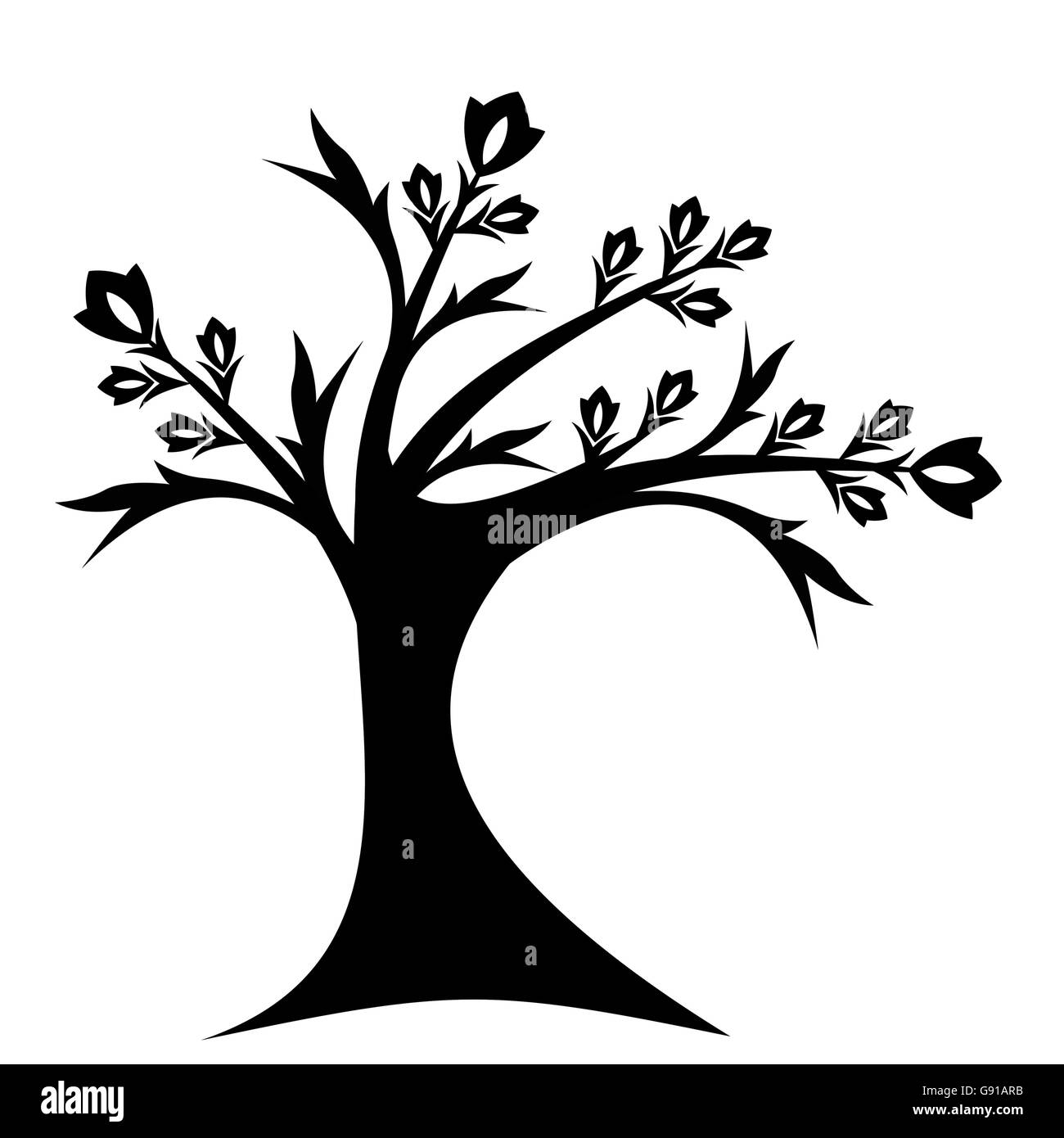 Beaux art arbre silhouette isolé sur fond blanc Banque D'Images