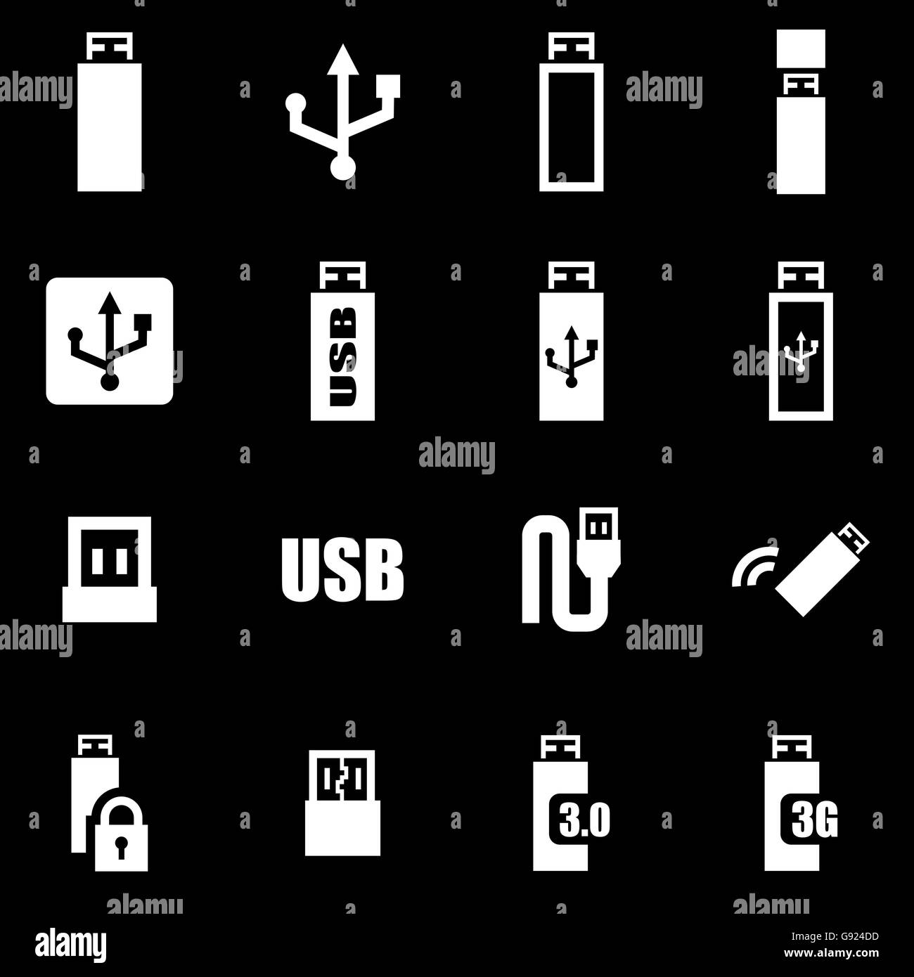 Vector icon set usb blanc Illustration de Vecteur