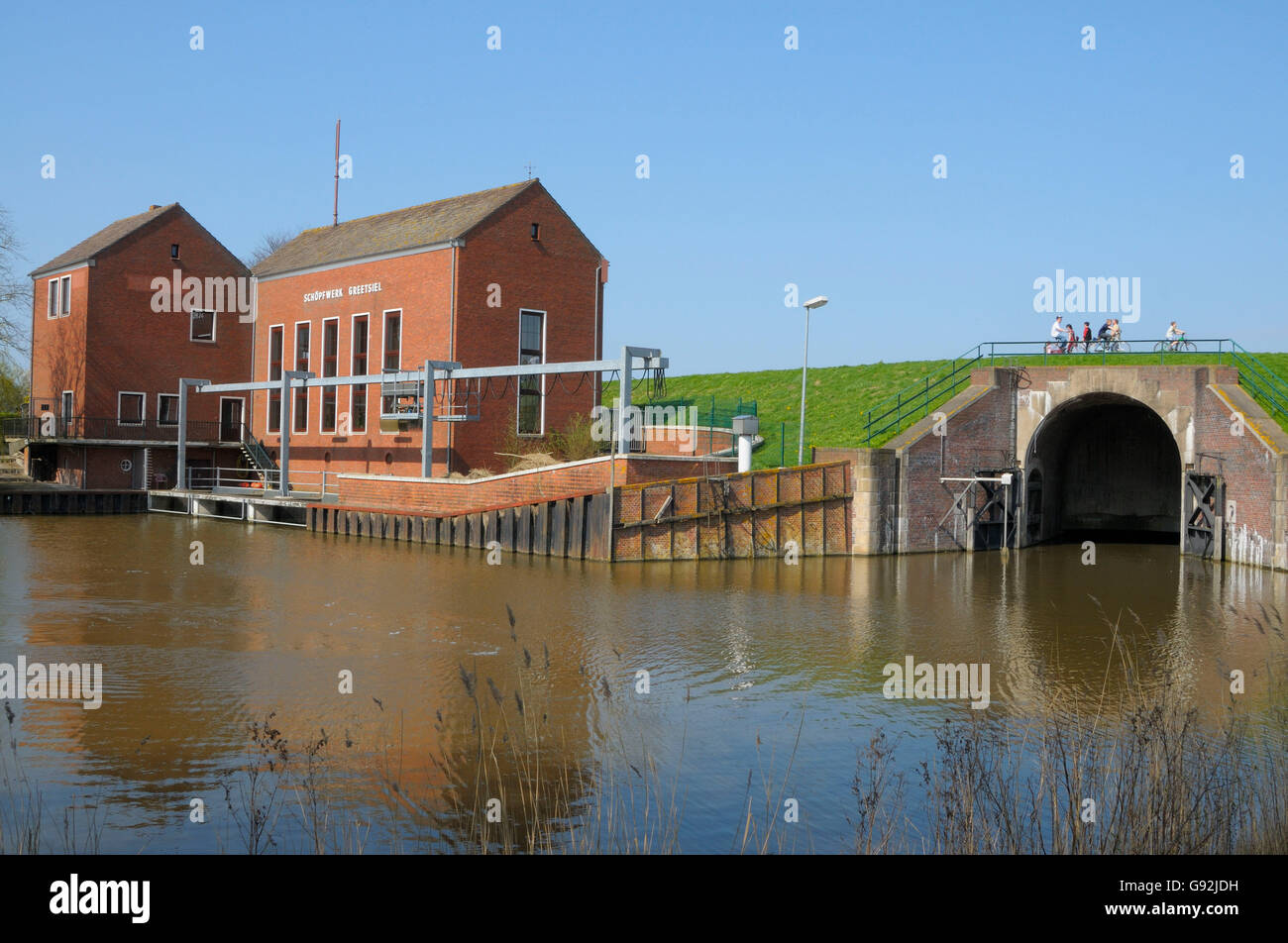 Station de pompage Greetsiel, Basse-Saxe, Allemagne Banque D'Images