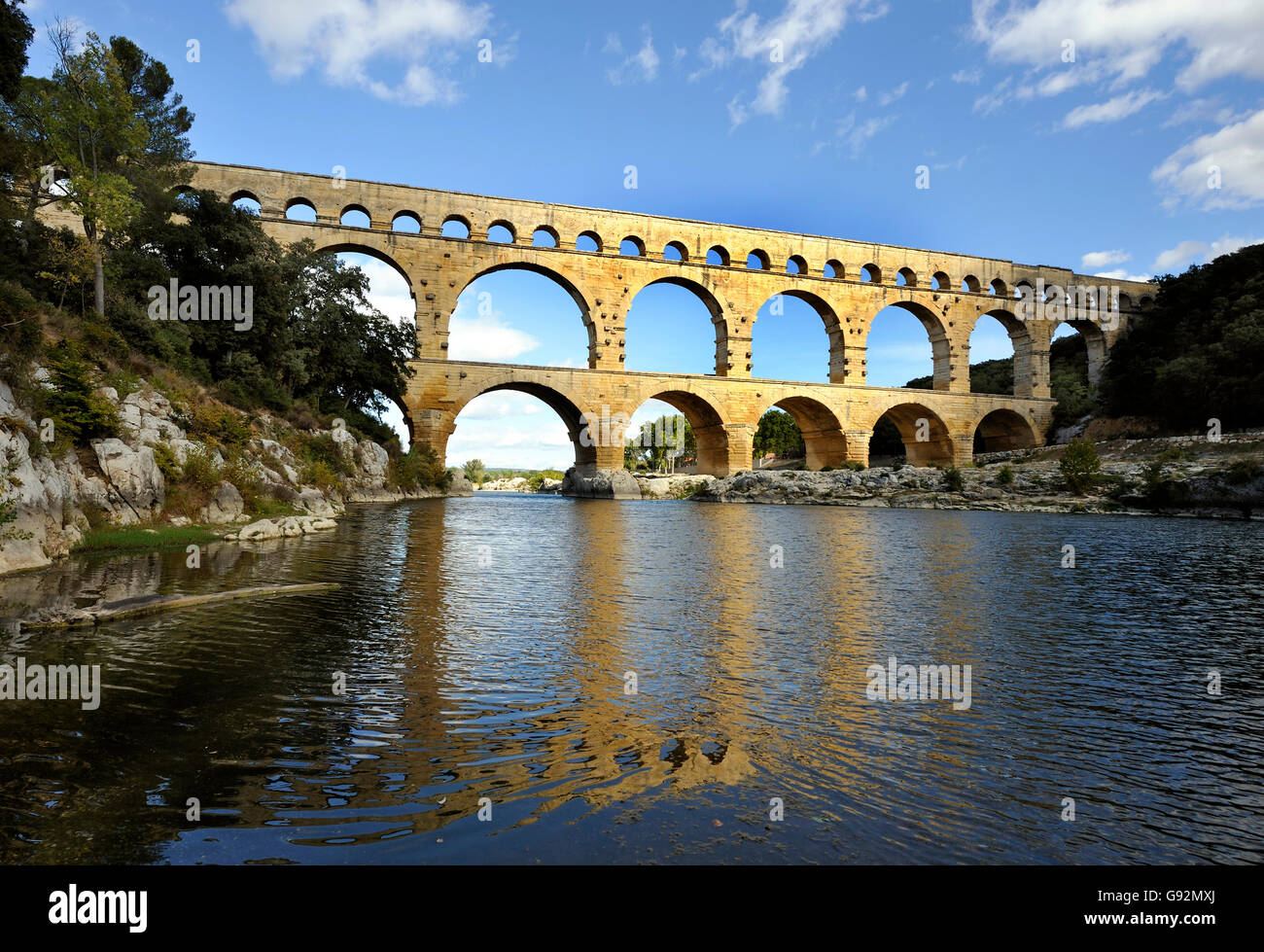 Aqueduc romain du Pont du Gard, France. Ce pont est un UNESCO World Heritage site. Banque D'Images