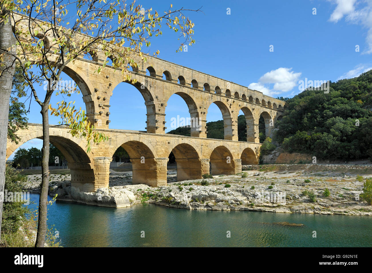 Aqueduc romain du Pont du Gard, France. Ce pont est un UNESCO World Heritage site. Banque D'Images