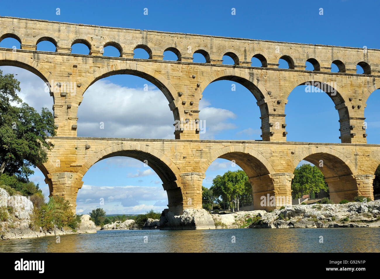 Aqueduc romain du Pont du Gard, France. Ce pont est un UNESCO World Heritage site. Banque D'Images