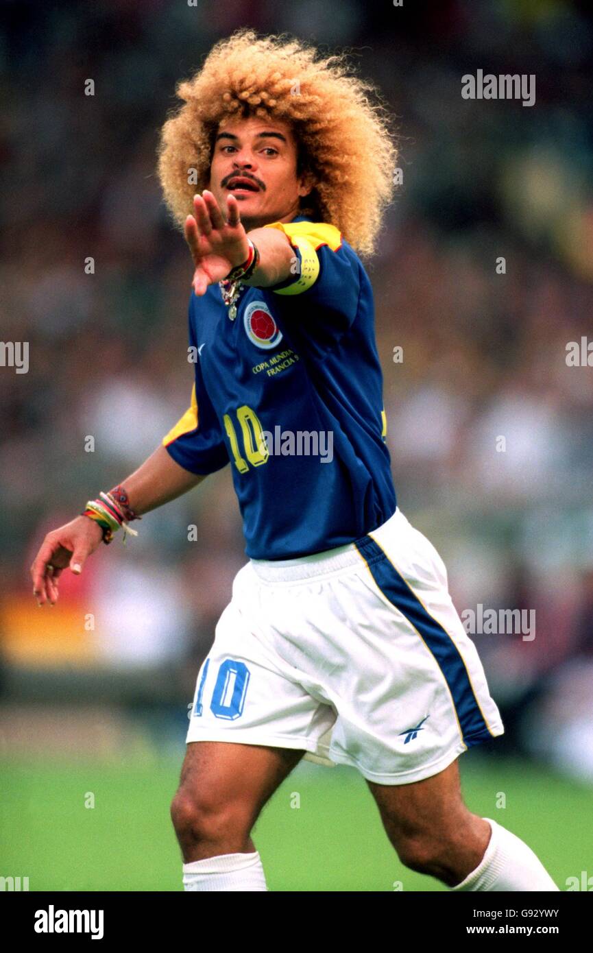 Football - coupe du monde France 98 - Groupe G - Roumanie / Colombie.Carlos Valderrama, Colombie Banque D'Images