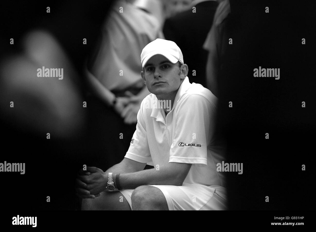 Andy Roddick est abattu après avoir perdu à Roger Federer jeux droits Banque D'Images