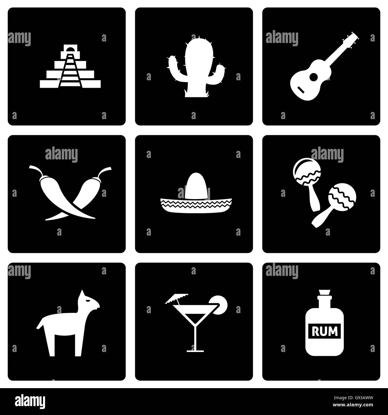 Mexique noir Vector icon set Illustration de Vecteur