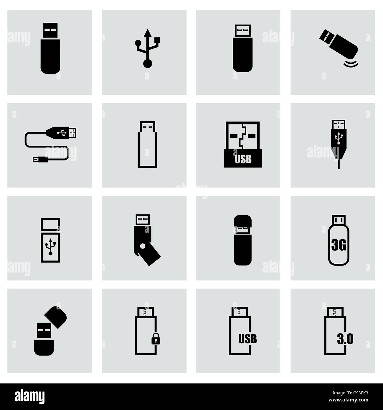 Vector icon set usb noir Illustration de Vecteur