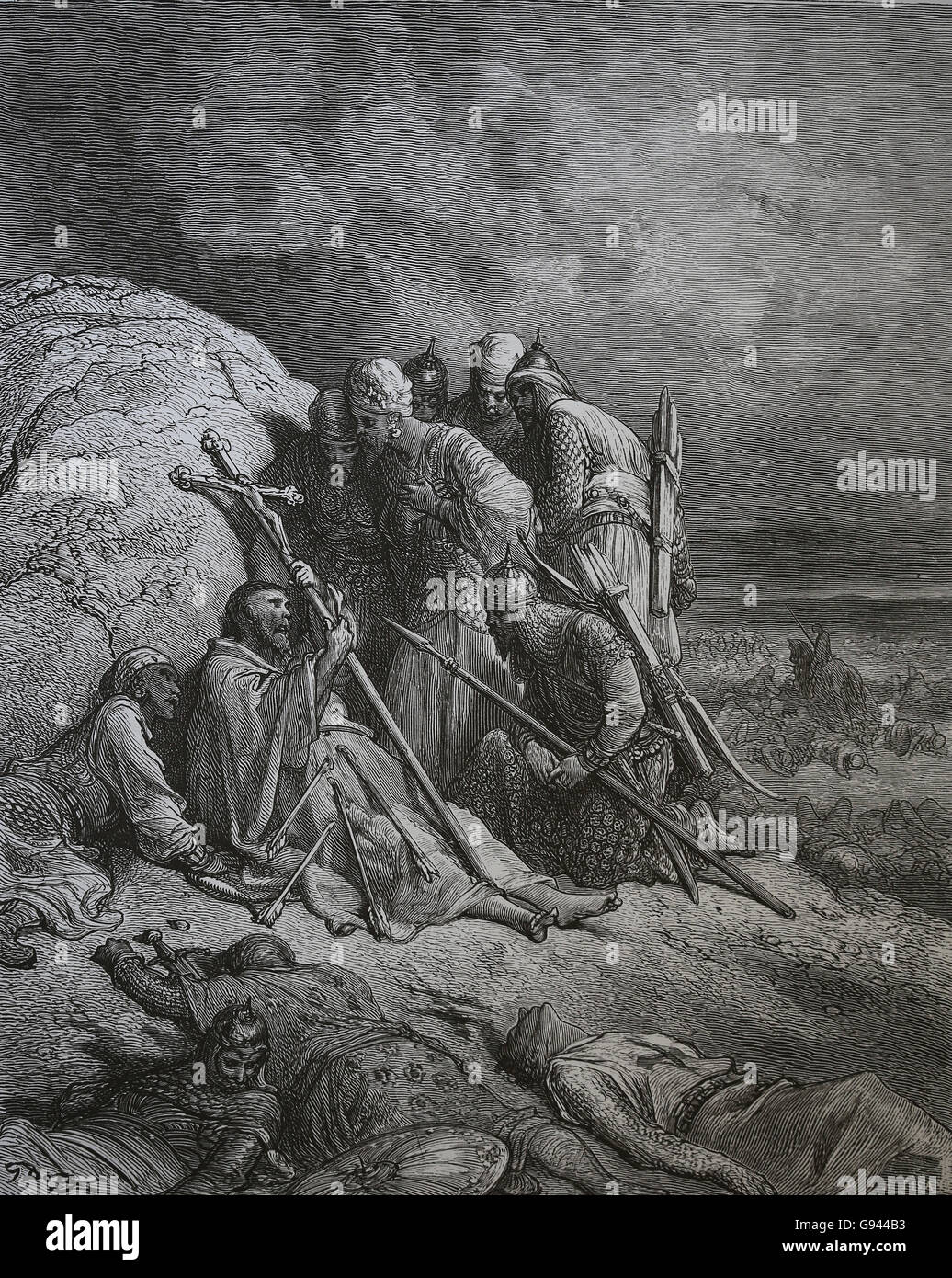 Les Croisades de Gustave Dore. De plus en plus convertis. Une fervente militante prêche à des infidèles. Banque D'Images