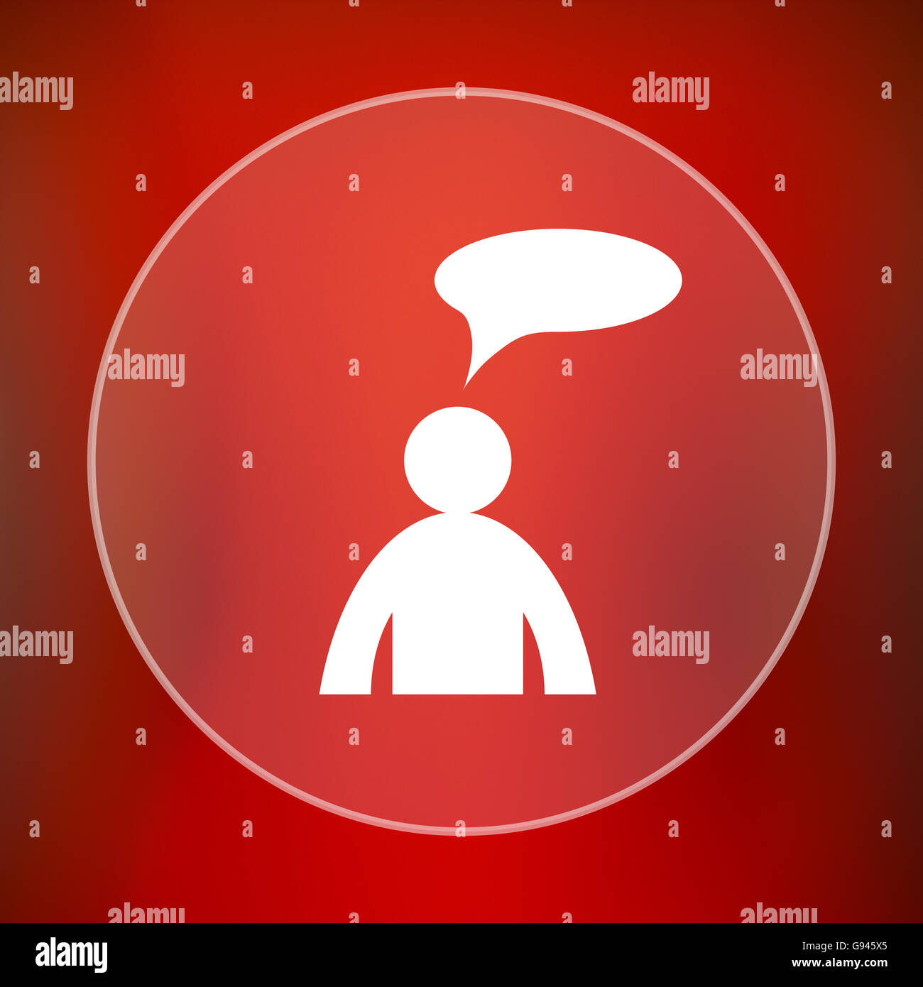 Commentaires icône. Bouton Internet sur fond rouge. - Homme avec bulle Banque D'Images