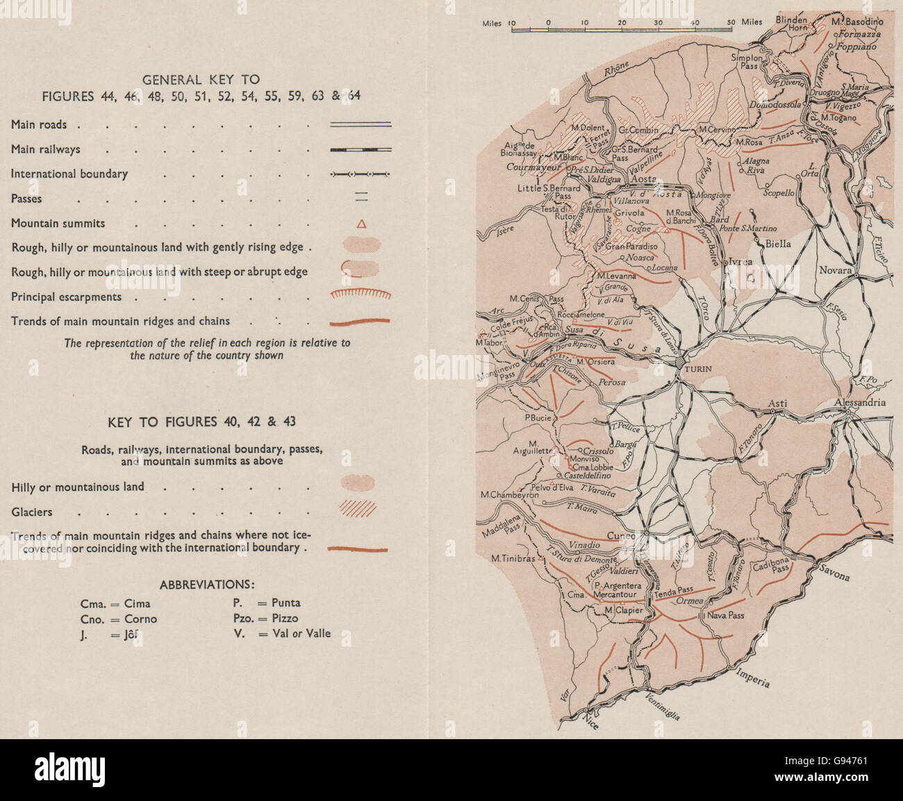 Italie : Alpes occidentales. Aoste Piémont Turin. WW2 CARTE DE RENSEIGNEMENT DE LA MARINE ROYALE 1944 Banque D'Images