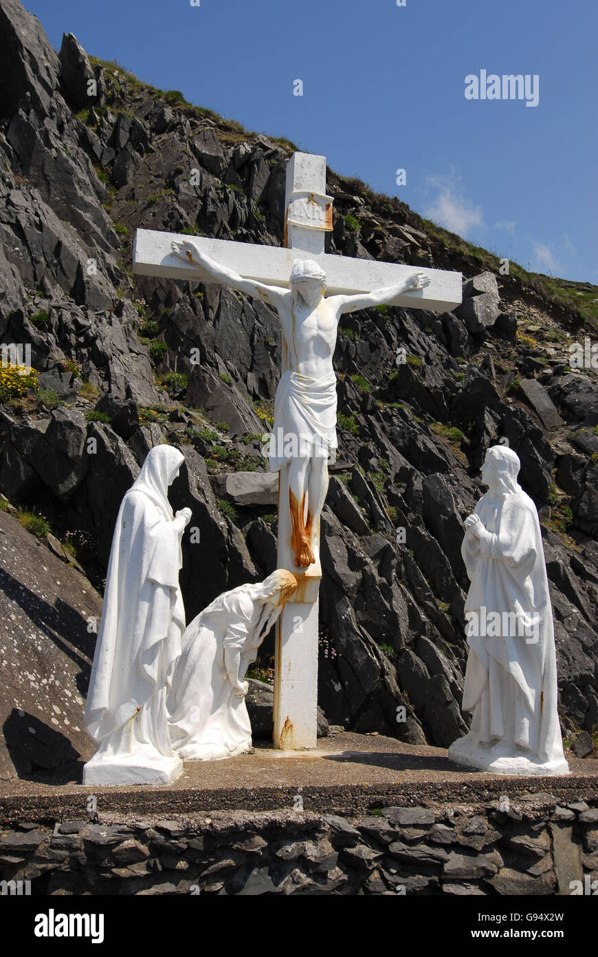 Scène de la Crucifixion, Slea Head, Slea Head, péninsule de Dingle, comté de Kerry, Irlande / croix, crucifix Banque D'Images
