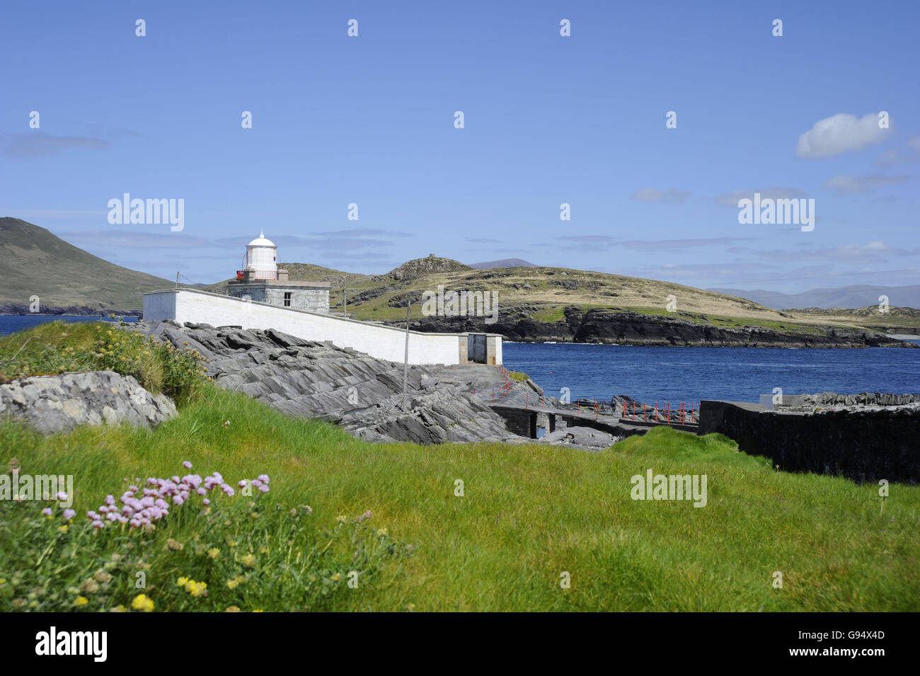 Cromwell's Point, phare, Valentia, Iveragh, l'Anneau du Kerry, comté de Kerry, Irlande Banque D'Images