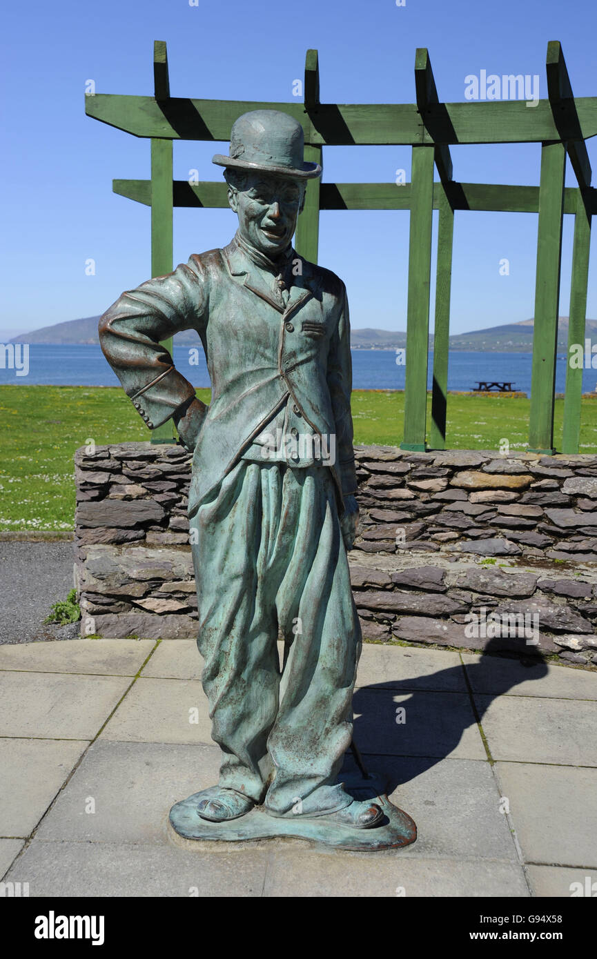 Sculpture de Charlie Chaplin, Waterville, Ring of Kerry, comté de Kerry, Irlande Banque D'Images