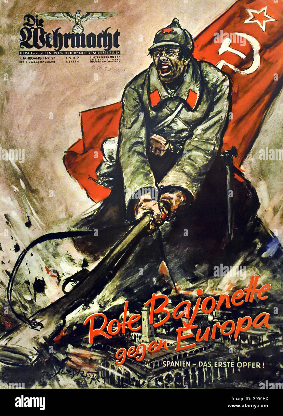 Rote Bajonette gegen Europa - baïonnettes rouges contre l'Europe. La Wehrmacht Magazine sur la Guerre Civile Espagnole Décembre 1937 L'Allemagne nazie Banque D'Images