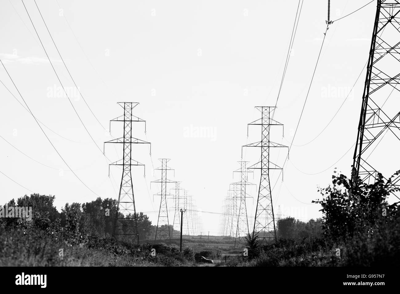 Pylônes électriques noir et blanc Photo Stock Alamy