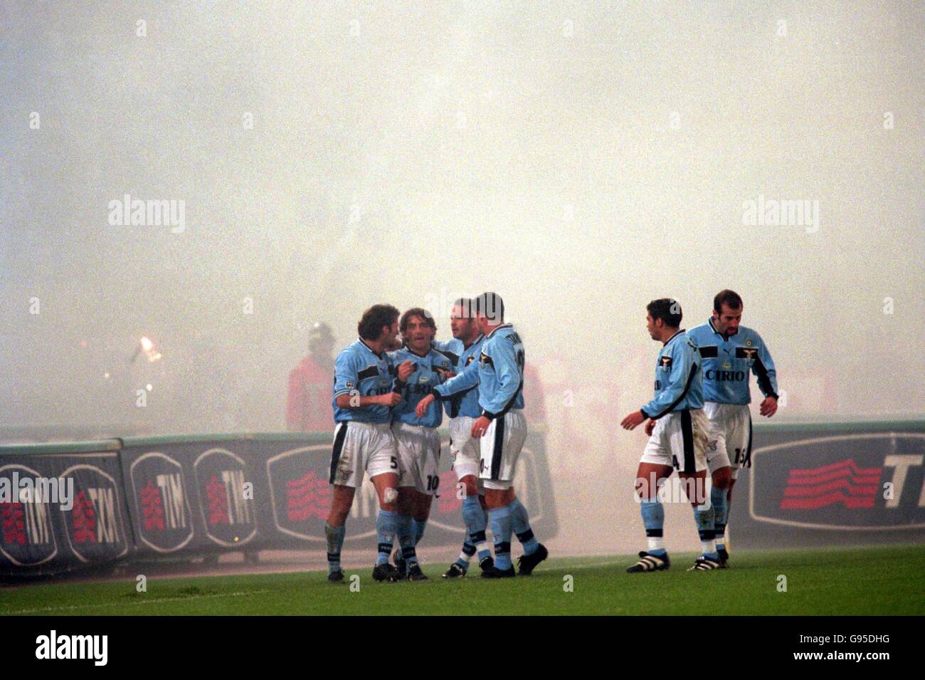 Football italien - série A - Lazio / Roma.Les joueurs Lazio célèbrent un but Banque D'Images