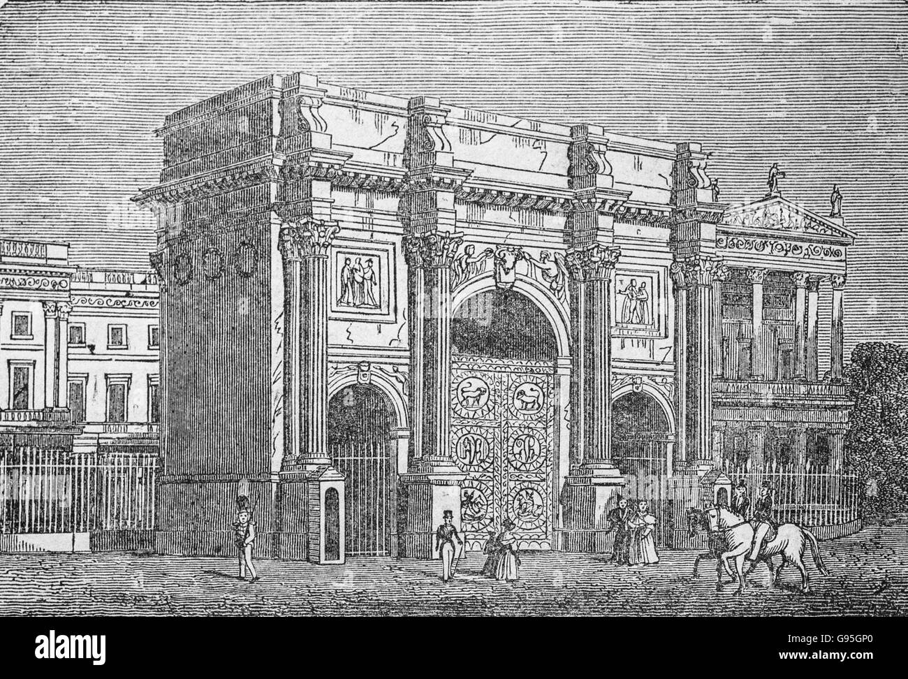 Arche d'entrée du nouveau Palais, le parc de St James, Londres, à partir d'une gravure du milieu du xixe siècle. Banque D'Images