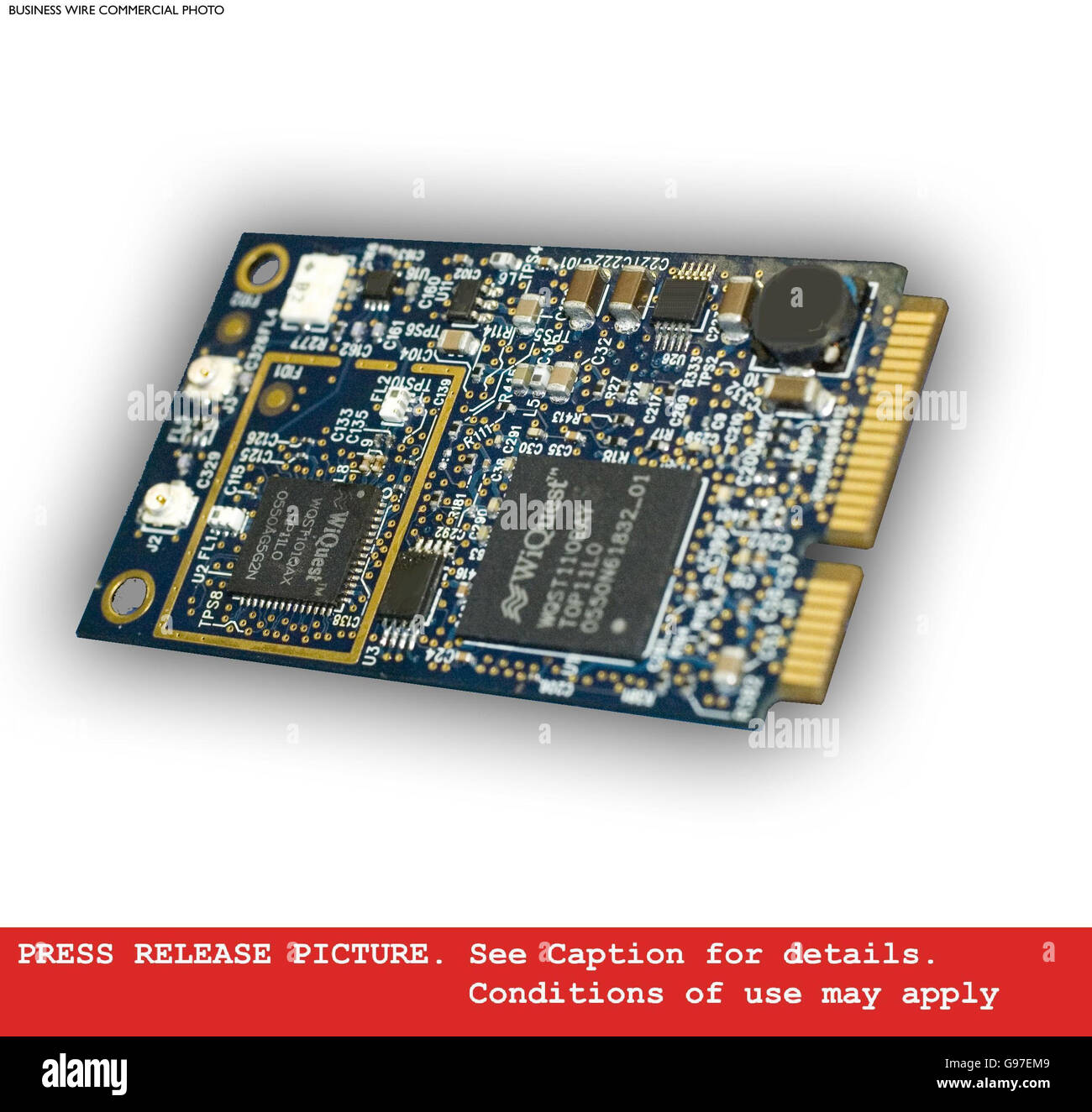 BW 030706bw.Le nouveau kit de conception de référence de la mini carte PCI Express USB sans fil de WiQuest Communications.(Photo : Business Wire) Banque D'Images