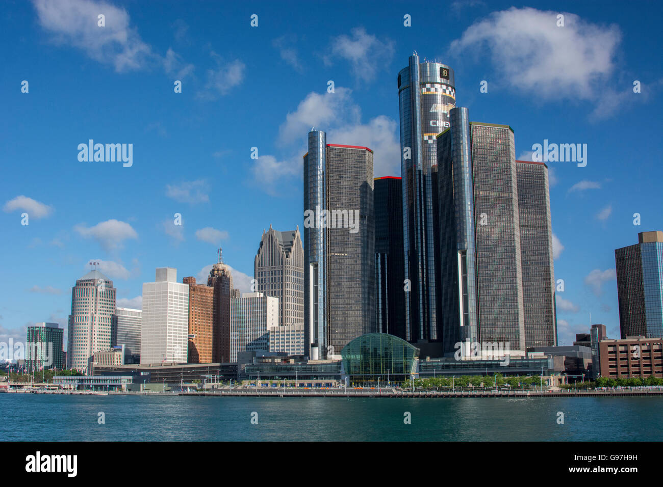 Le Michigan, Detroit. Ville de Detroit de la rivière Détroit. Banque D'Images