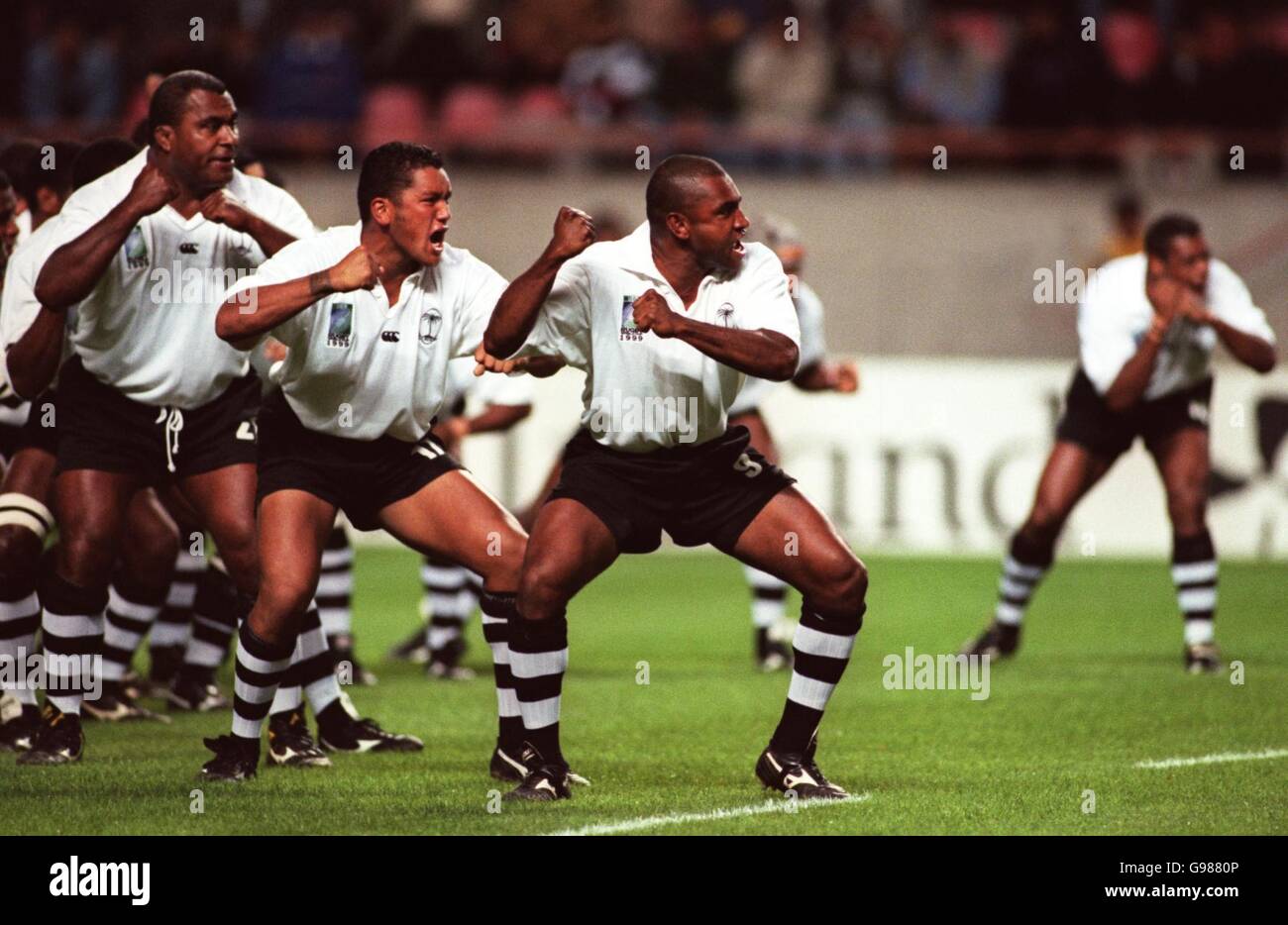 Rugby Union - coupe du monde de Rugby 99 - Pool C - Fidji / Namibie.Les Fidji exécutent le Haka Banque D'Images