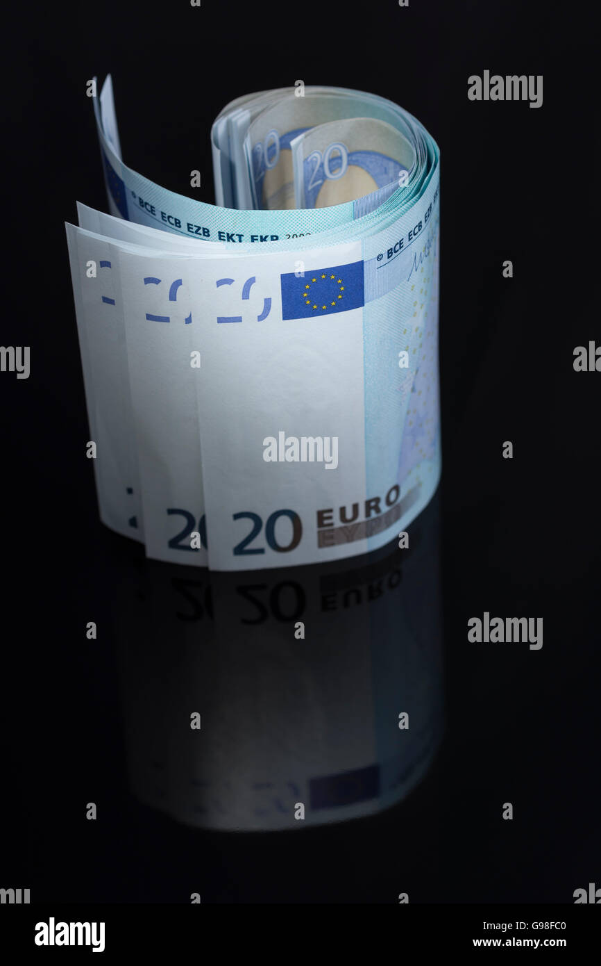Notion de zone Euro, marché unique représenté par un ensemble de 20 billets en euros. Banque D'Images