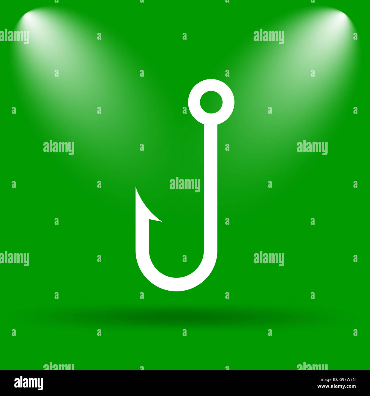 Icône de l'hameçon. Bouton Internet sur fond vert. Banque D'Images