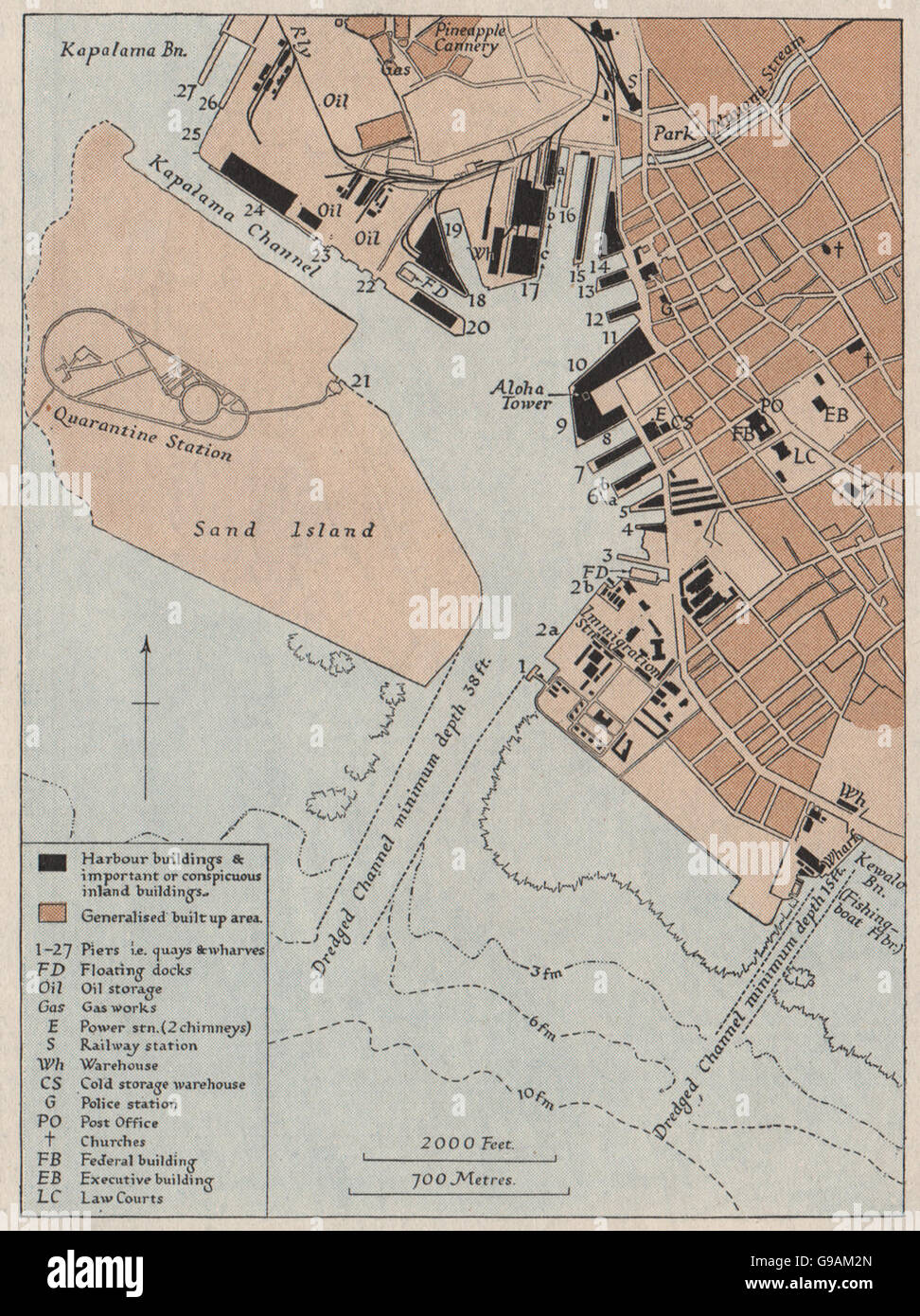 HAWAII : le port de Honolulu. WW2 CARTE DE RENSEIGNEMENT DE LA MARINE ROYALE, 1943 Banque D'Images