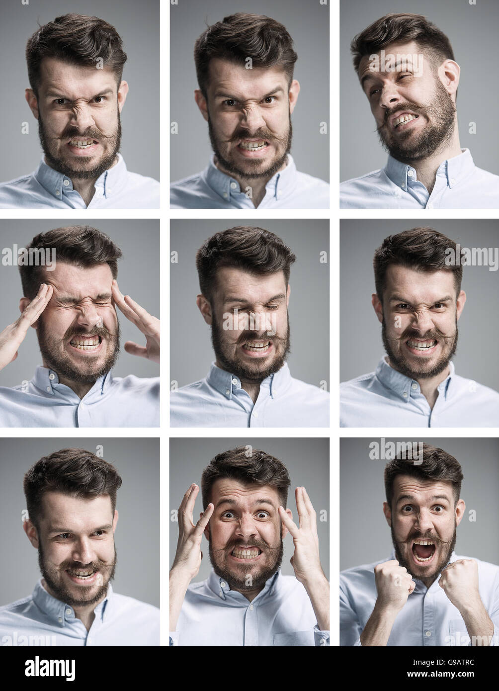 Série de portraits du jeune homme avec différentes émotions Banque D'Images