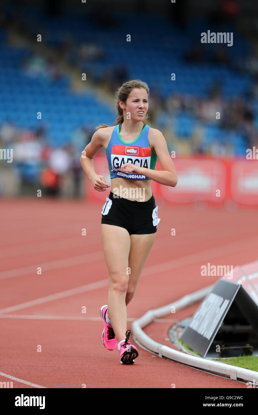 Ana Garcia, Womens 5000m à pied ; 2016 ; Championnats britannique Alexander Birmingham UK du stade. Banque D'Images