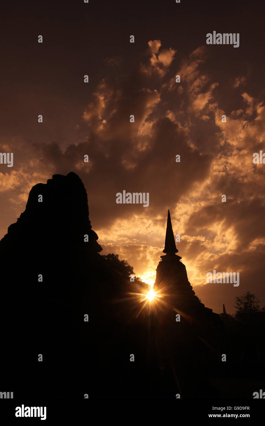 Le Wat Chang Lom au parc historique de Si Satchanalai-Chaliang dans la Provinz Sukhothai dans le nord de Bangkok en Thaïlande, l'al. Banque D'Images