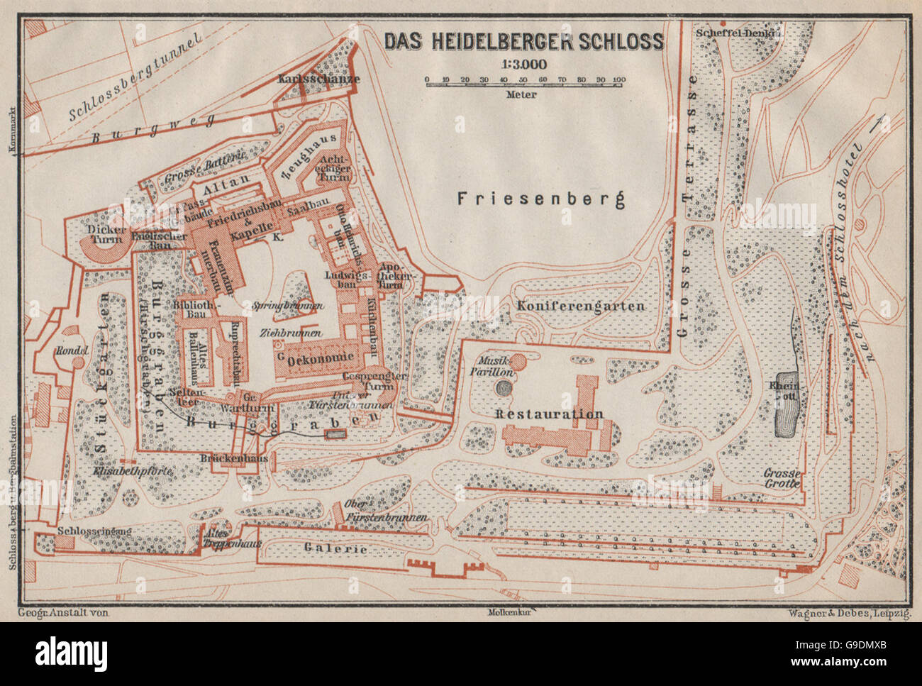 HEIDELBERGER SCHLOSS Castle. Plan au sol. Bade-wurtemberg karte, 1906 map Banque D'Images