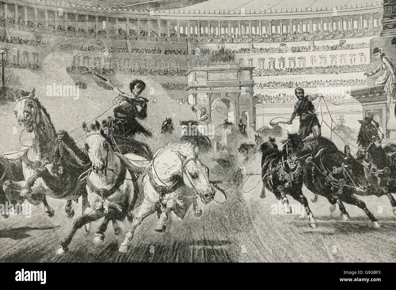 Une course de chars dans le colisée romain Banque D'Images