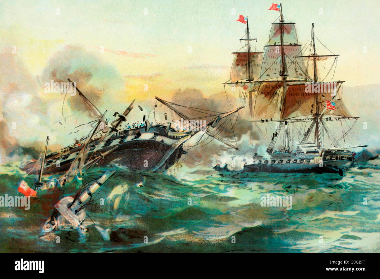Duel Naval entre l'USS Constitution et HMS Guerriere, pendant la guerre de 1812 Banque D'Images