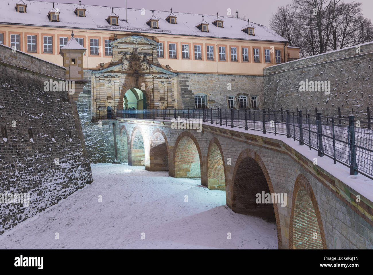 L'hiver, Erfurt Citadelle de nuit. Banque D'Images