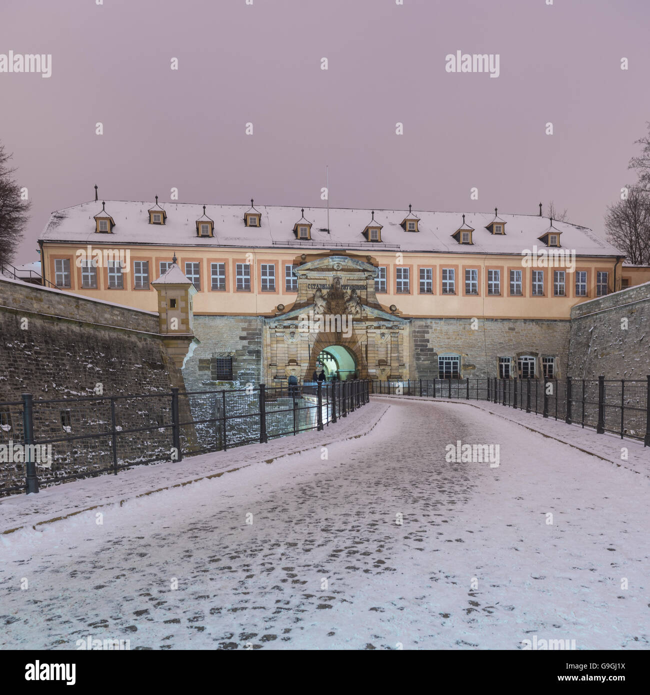 L'hiver, Erfurt Citadelle de nuit. Banque D'Images