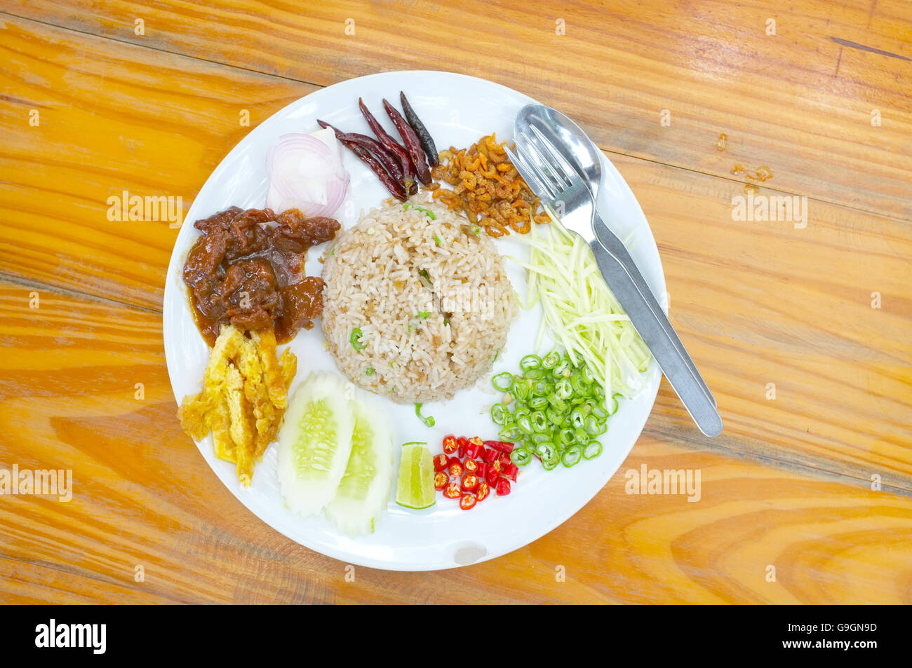Sautés avec riz, pâte de crevettes thai food Banque D'Images