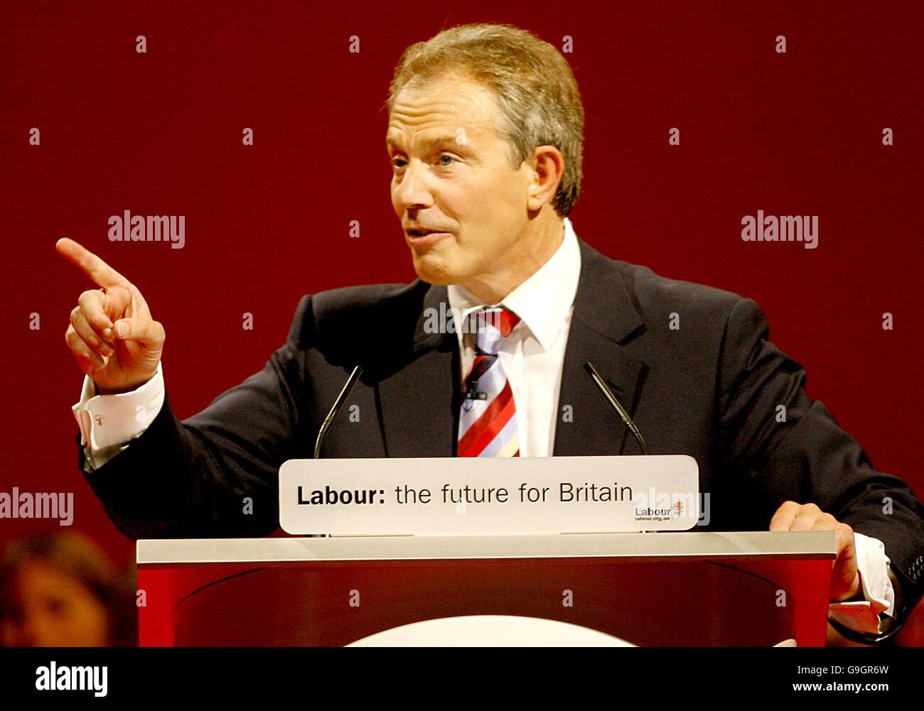 Le premier ministre Tony Blair fait son discours au Labour Conférence de fête Banque D'Images
