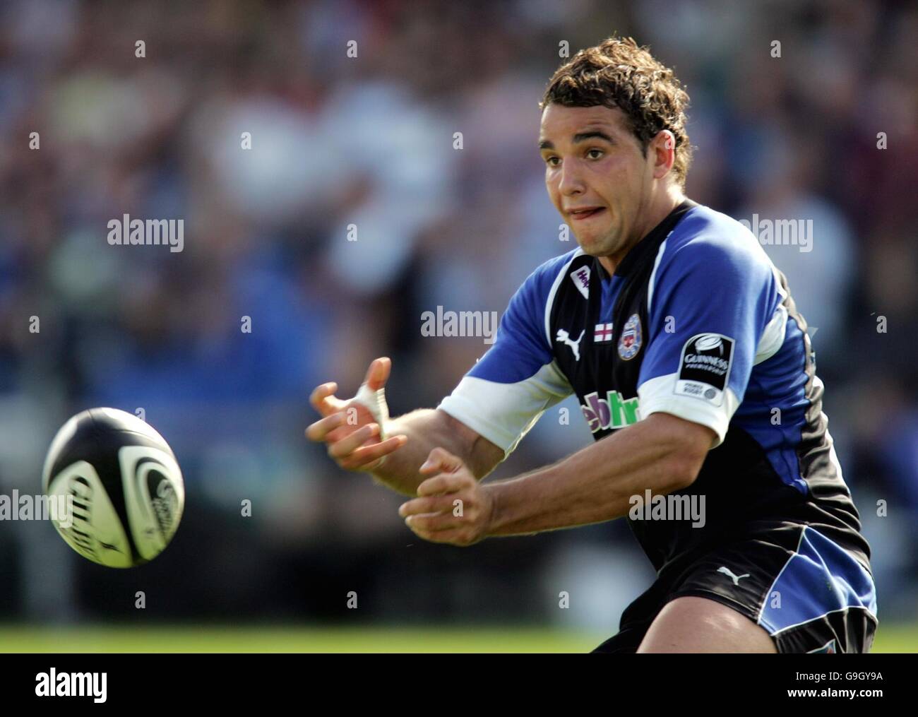 Rugby Union - Guinness Premiership - Bath v Leicester - terrain de loisirs - Bath.Olly Barkley de Bath lors du match Guinness Premiership contre Leicester au terrain de loisirs de Bath. Banque D'Images