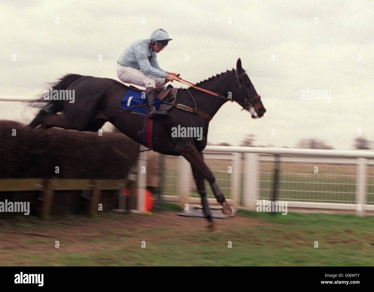 Jolly Green Giant monté par Dean Gallagher saute le dernier Pour gagner le River Racing on Shore Betting novices Chase Banque D'Images