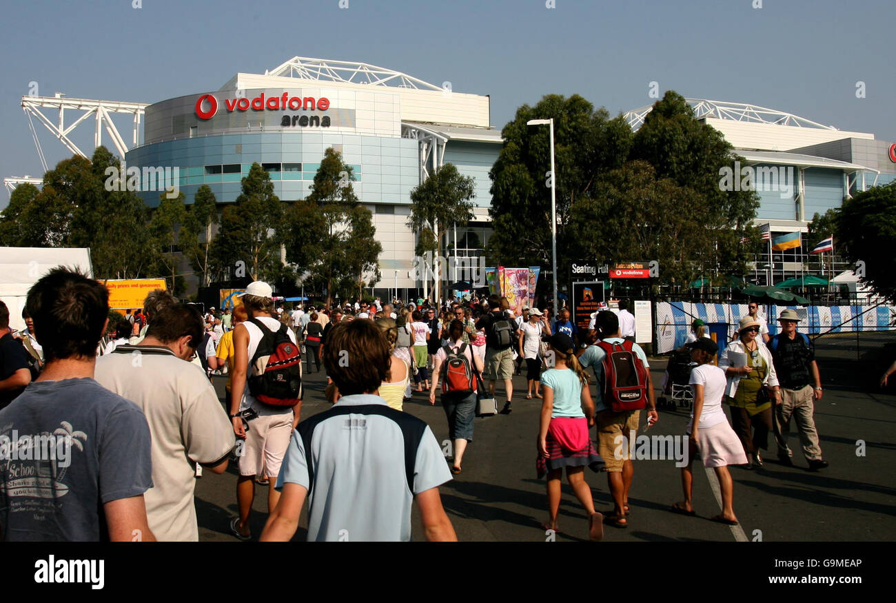Tennis - Open d'Australie - courts - Melbourne.Les foules se rendent à l'Open d'Australie, Vodafone Arena, Melbourne Park, Australie. Banque D'Images