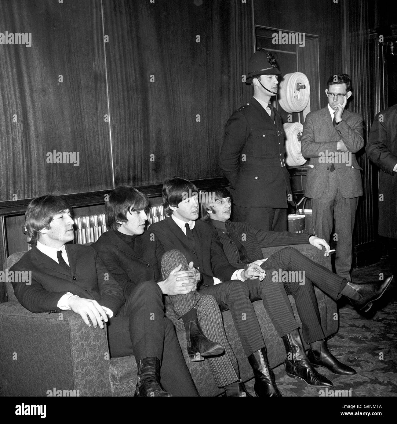 The Beatles, John Lennon, George Harrison, Paul McCartney et Ringo Starr à Gaumont, Kilburn. Banque D'Images