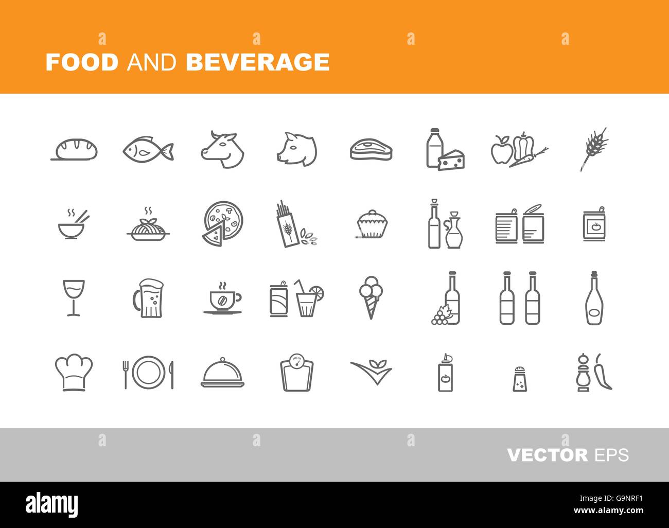 Aliments, boissons et de détail ligne mince icons set Illustration de Vecteur