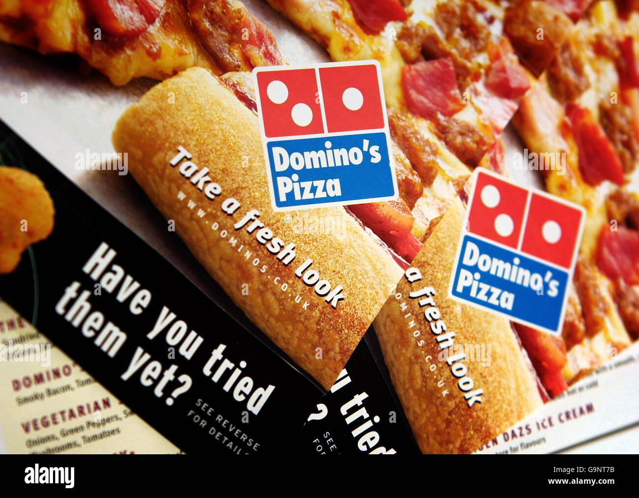 L'annonce de Domino. Menu Domino's Pizza Photo Stock - Alamy
