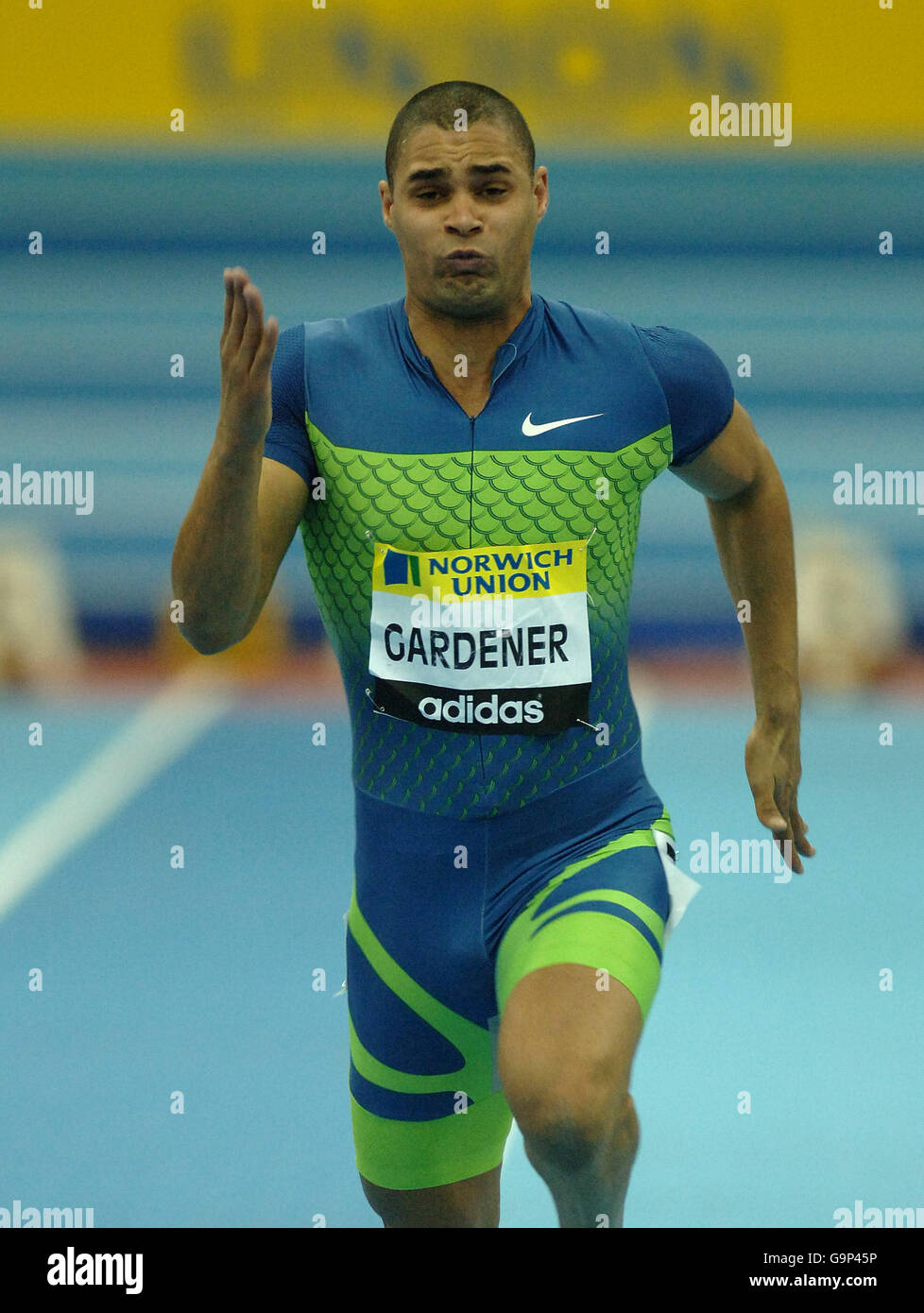 Athlétisme - IAAF Norwich Union Grand Prix intérieur - National Indoor Arena.Jason Gardener en Grande-Bretagne dans l'action dans le 60m Banque D'Images