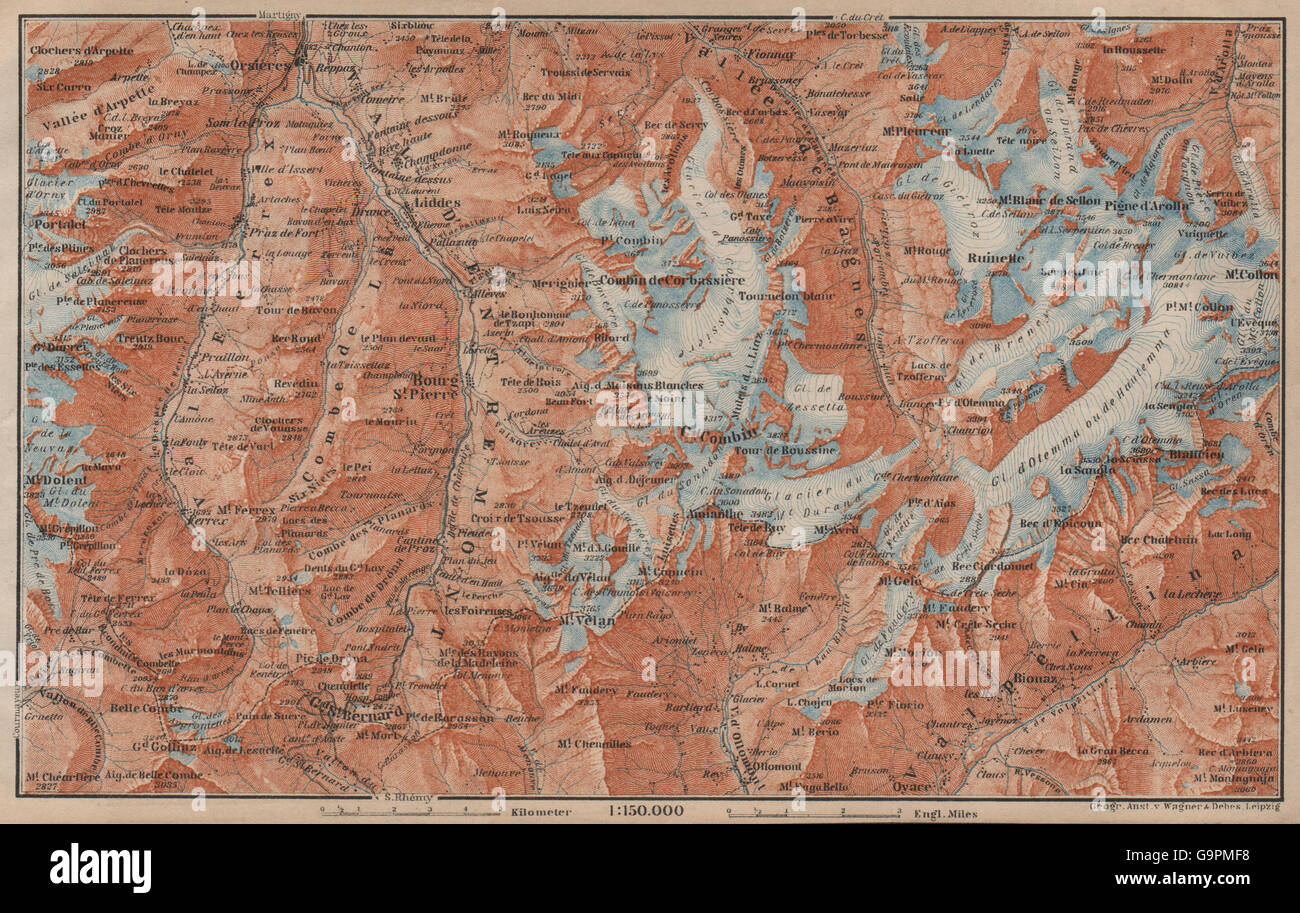 GRAND ST BERNARD ENVIRONS Arolla massif du Grand Combin Velan, 1905 Orsières Mt site Banque D'Images