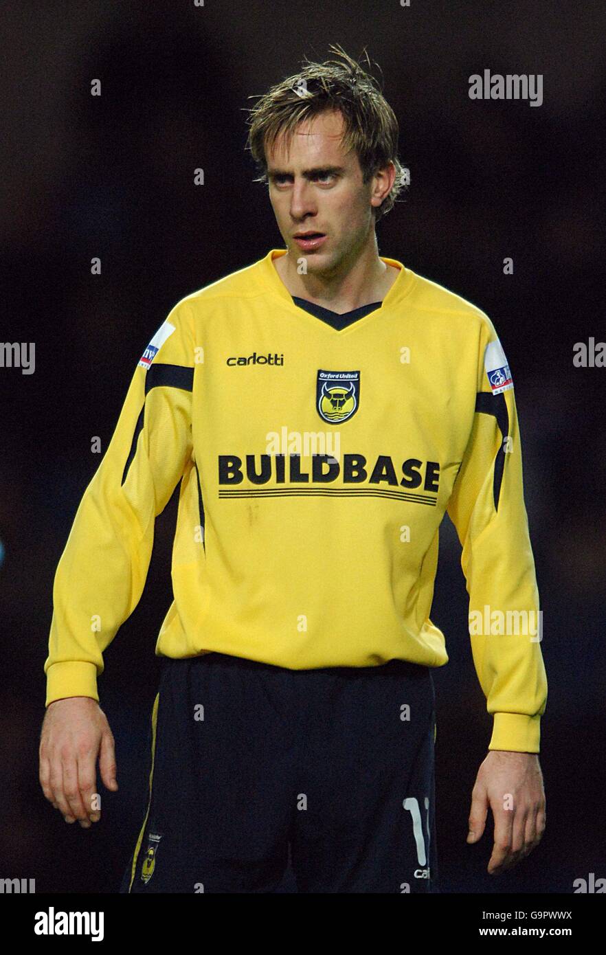 Football - le Trophée FA Carlsberg - première partie - Oxford United v Lewes - Stade Kassam. Andrew Burgess, Oxford United Banque D'Images