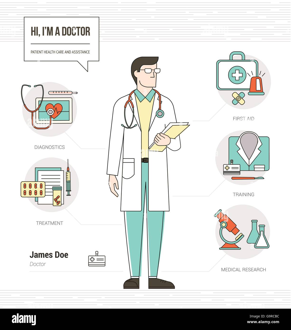 Médecin Professionnel compétences infographique reprendre avec des outils, l'équipement médical et icons set Illustration de Vecteur