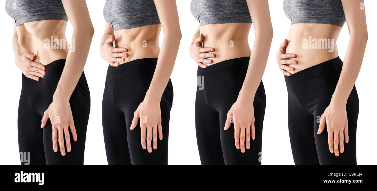 Woman practicing Uddiyana Bandha technique Banque D'Images