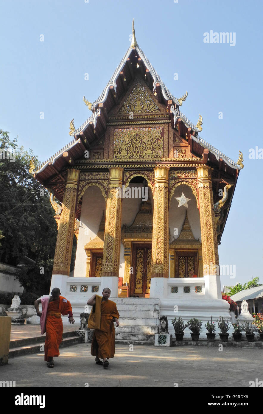 Temple Wat Chom Si, Phu Si Hill, province de Luang Prabang, Laos, Asie / Luang Prabang Banque D'Images